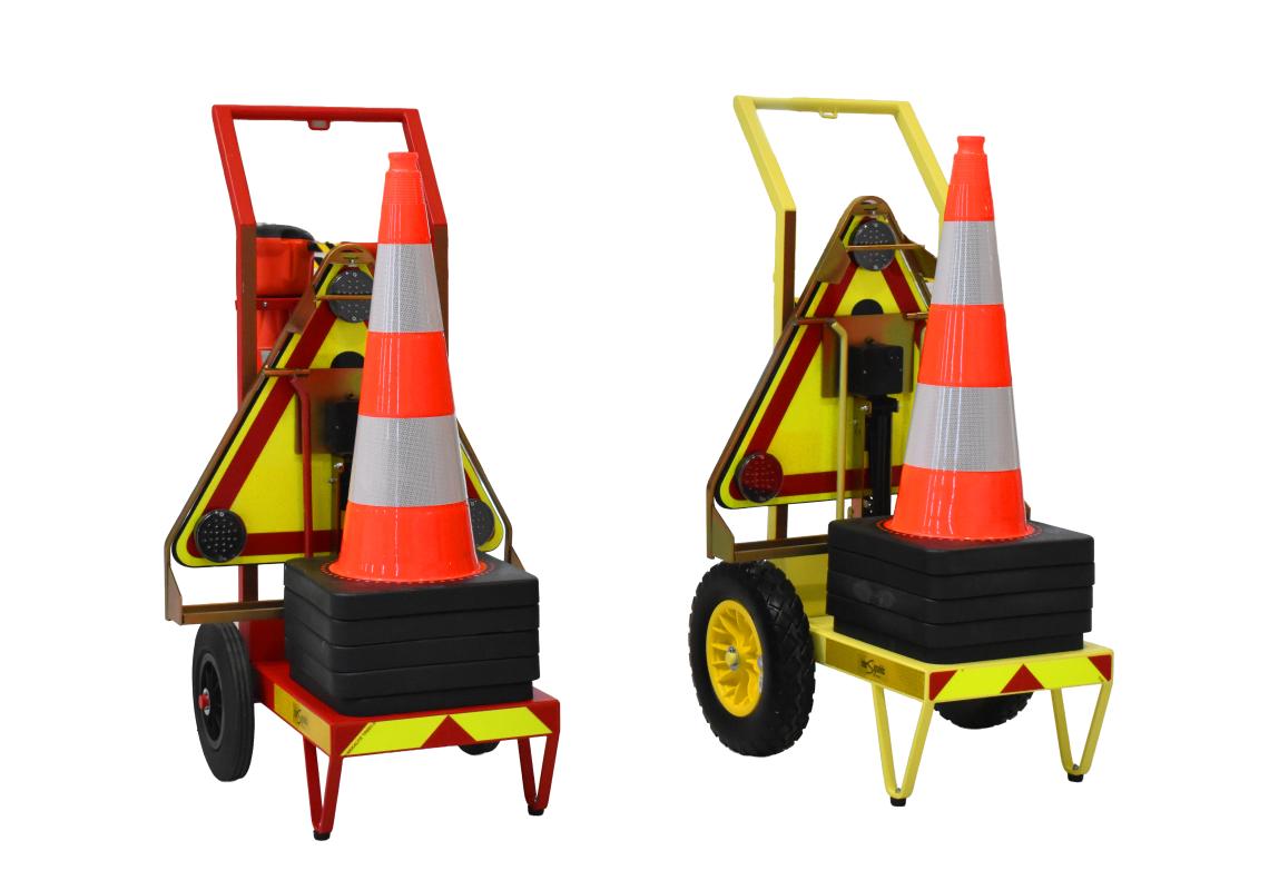 Carrello per il dispiegamento automatico di coni e triangoli di segnalazione Triflash